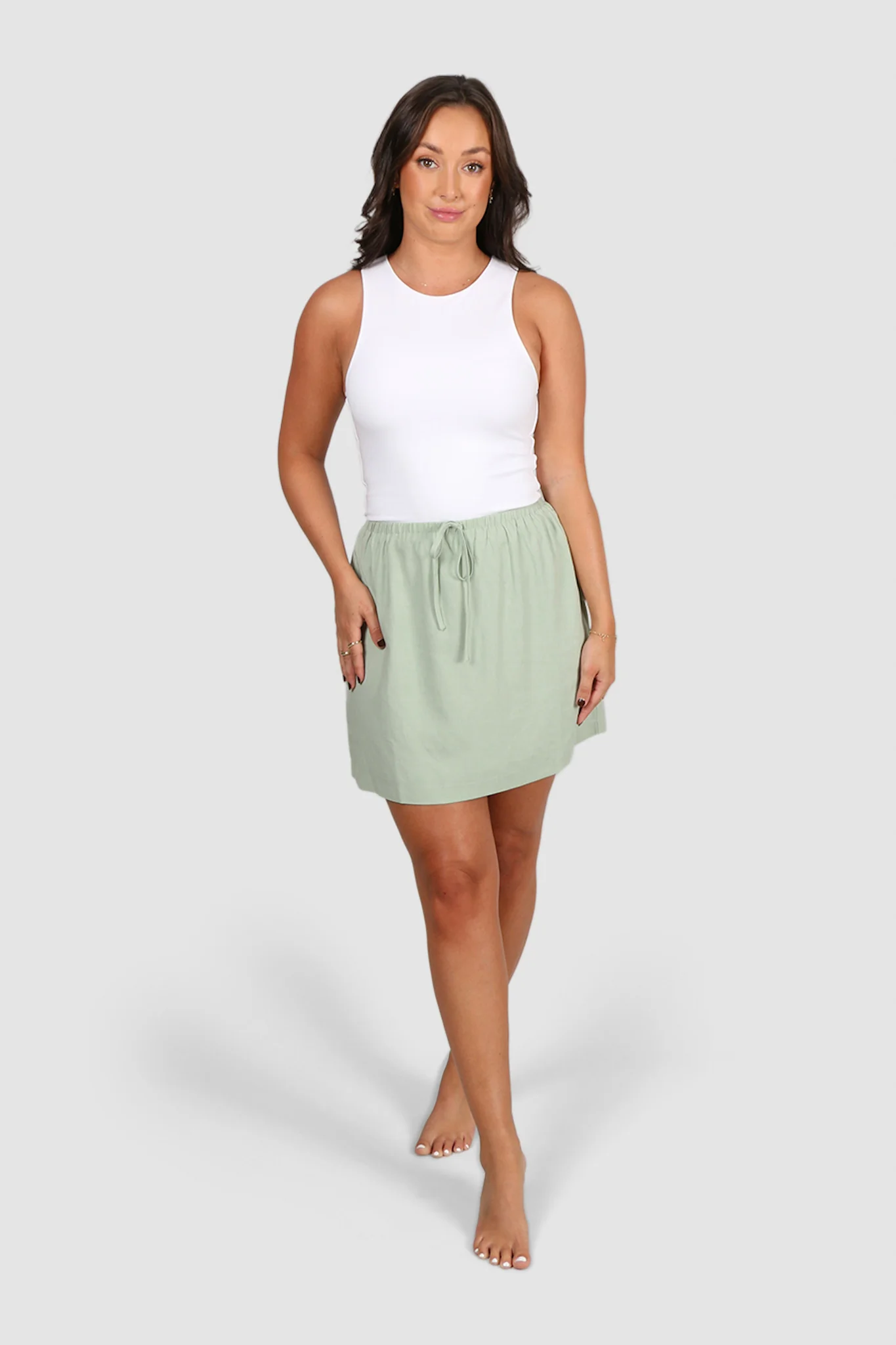 ZOLA LINEN SKIRT SOFT GREEN - Image 4